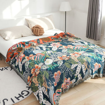 Trapunta reversibile con nappe in garza di cotone stile foresta