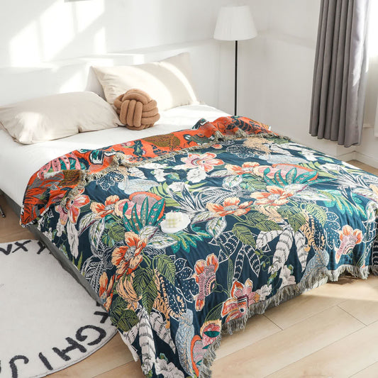 Trapunta reversibile con nappe in garza di cotone stile foresta