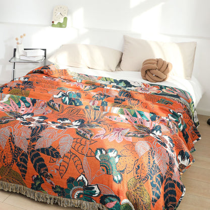 Coperta reversibile con nappe in garza di cotone stile foresta