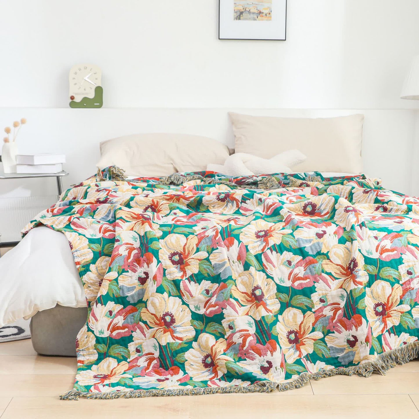 Coperta in garza di cotone Rural Penoy con frange