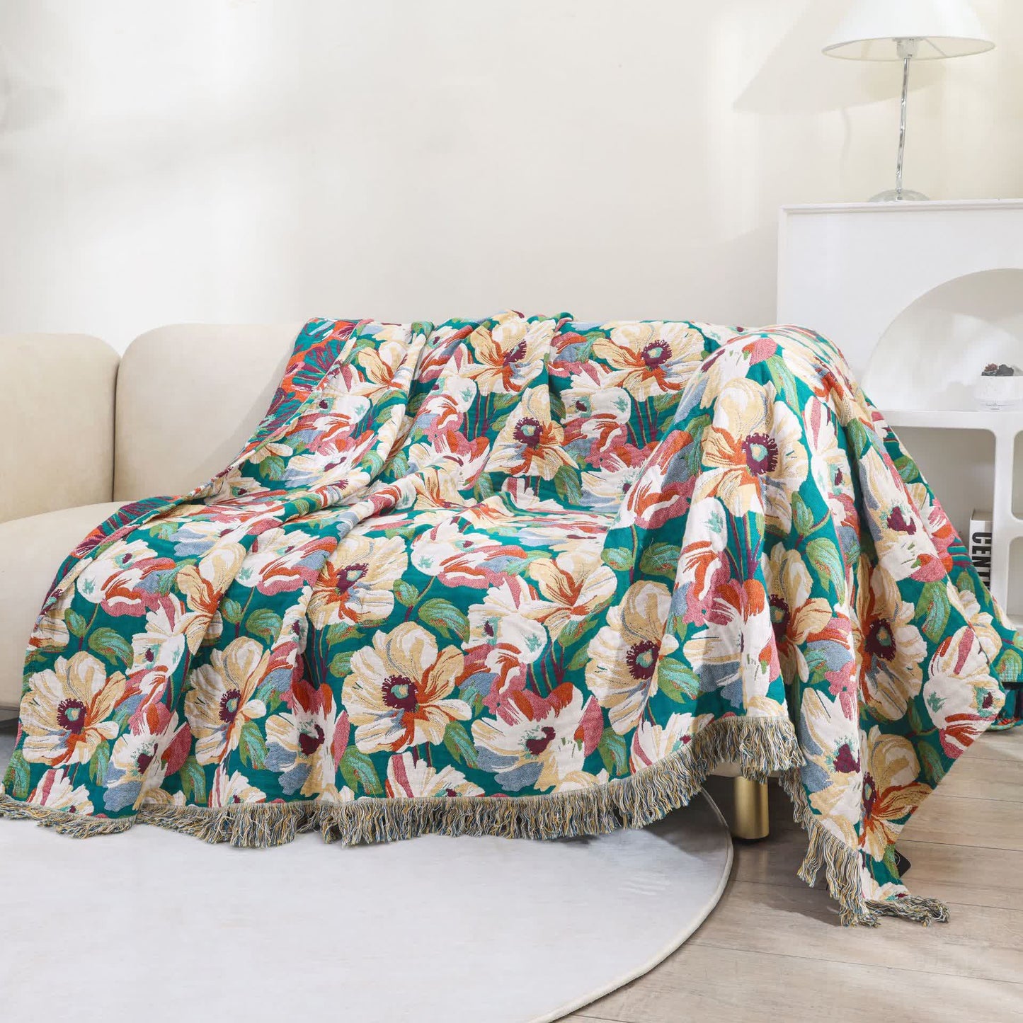 Coperta in garza di cotone Rural Penoy con frange