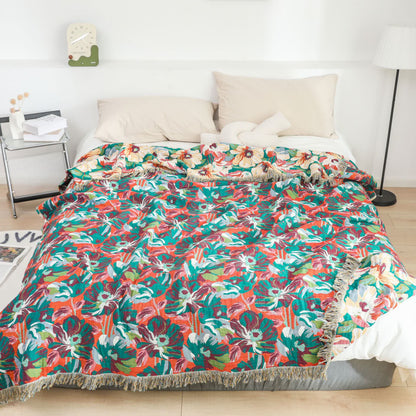 Coperta in garza di cotone Rural Penoy con frange