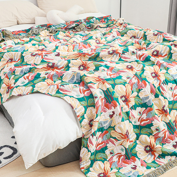 Coperta in garza di cotone Rural Penoy con frange
