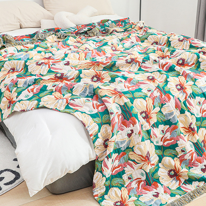 Coperta in garza di cotone Rural Penoy con frange