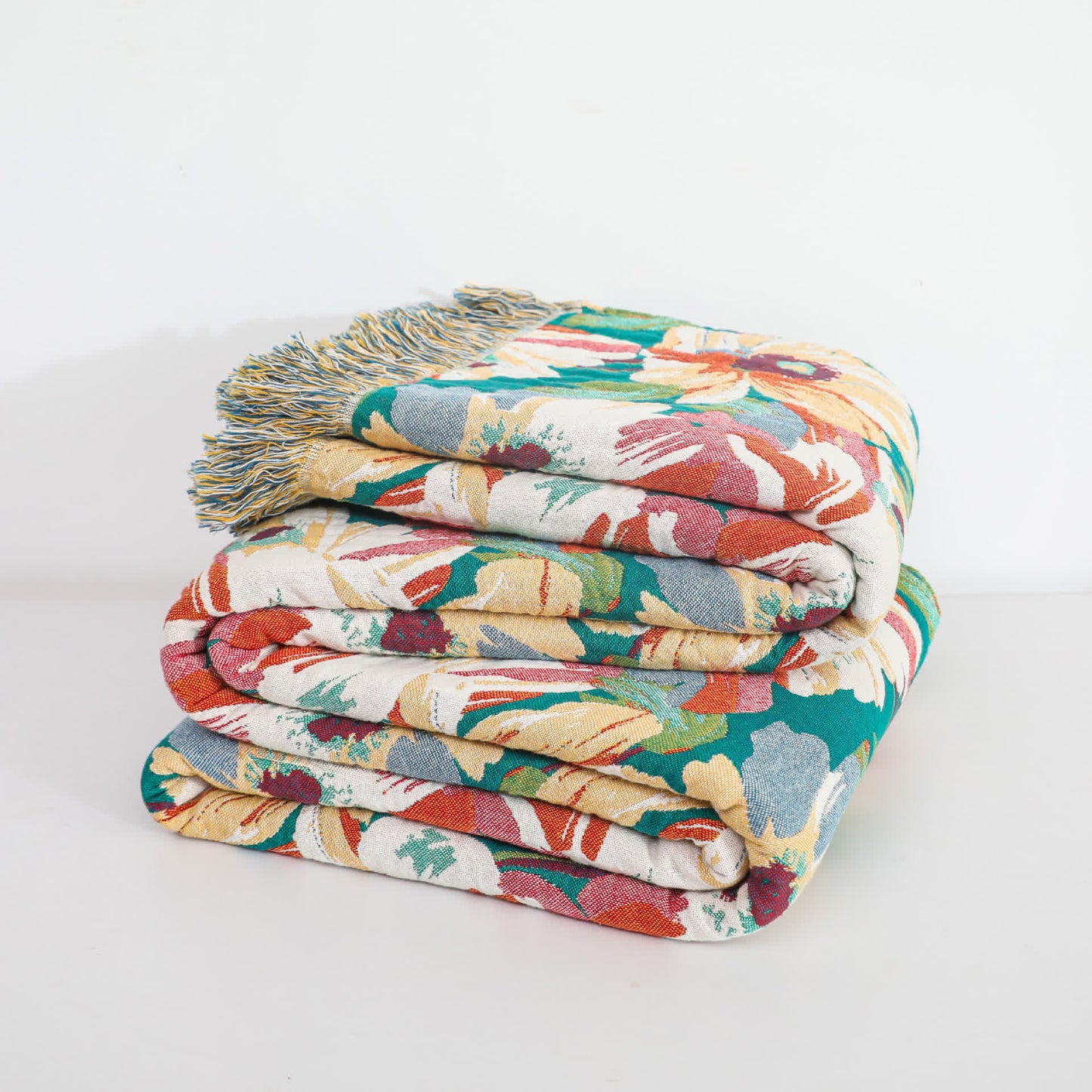 Coperta in garza di cotone Rural Penoy con frange