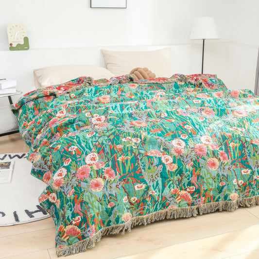 Trapunta reversibile con nappe e fiori in garza di cotone