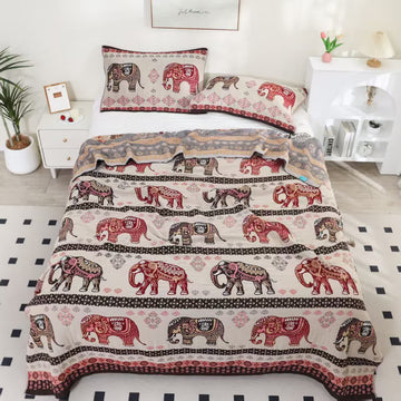 Trapunta in garza di cotone jacquard con elefante esotico