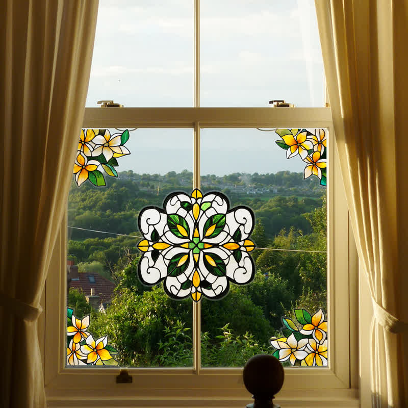 Elegante adesivo per finestra statico con motivo floreale