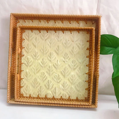 Vassoio per dessert con cesto di frutta a forma di conchiglia quadrata in rattan