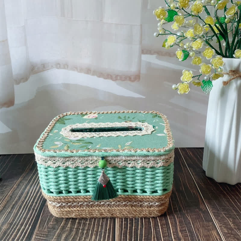 Scatola di fazzoletti intrecciati creativi fatti a mano in stile pastorale
