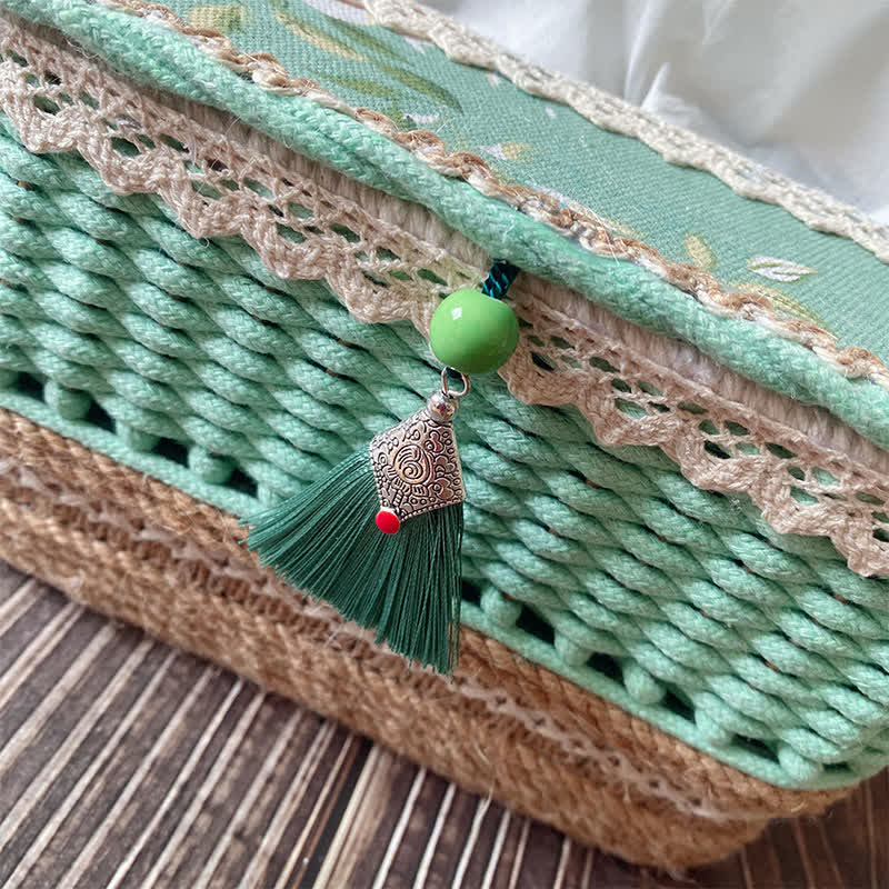 Scatola di fazzoletti intrecciati creativi fatti a mano in stile pastorale