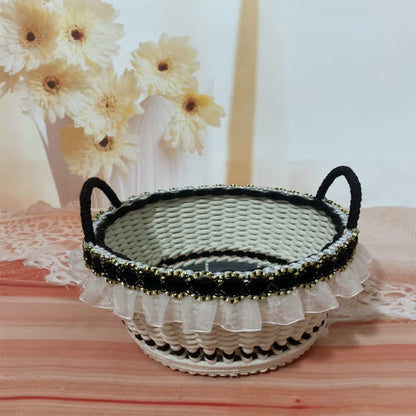 Elegante cestino portaoggetti intrecciato a mano in stile francese