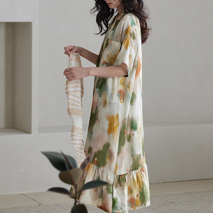 Camicia da notte casual morbida in raso tie-dye