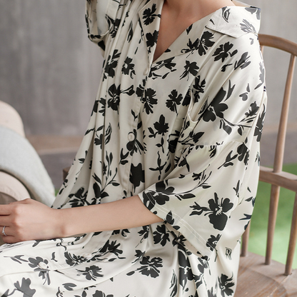 Camicia da notte casual traspirante in morbido raso floreale