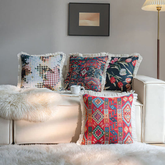 Cuscino decorativo con nappa in stile etnico retrò