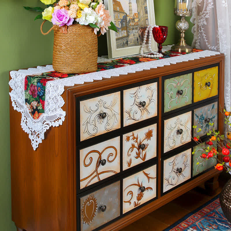 Runner da tavolo in pizzo floreale vintage patchwork