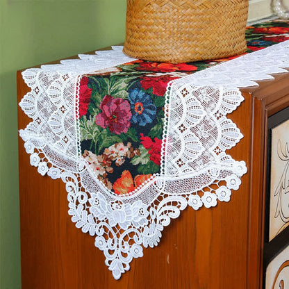 Runner da tavolo in pizzo floreale vintage patchwork