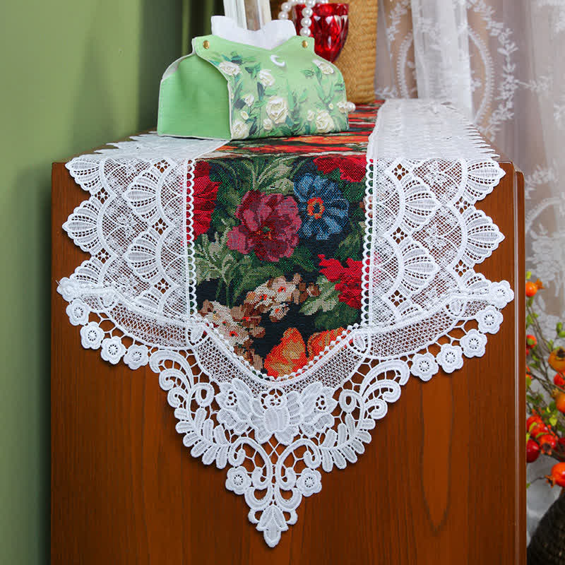 Runner da tavolo in pizzo floreale vintage patchwork