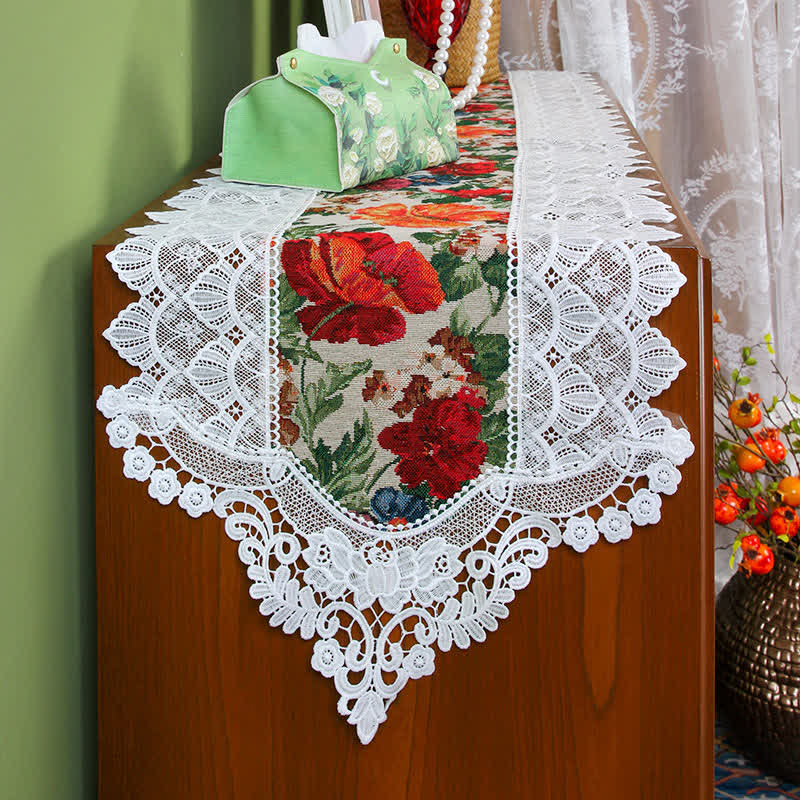 Runner da tavolo in pizzo floreale vintage patchwork