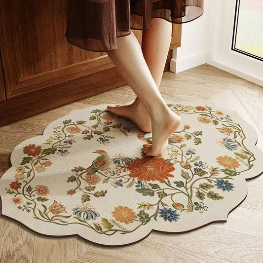 Tappetino da bagno antiscivolo in fango diatomeico con motivo floreale in stile pastorale