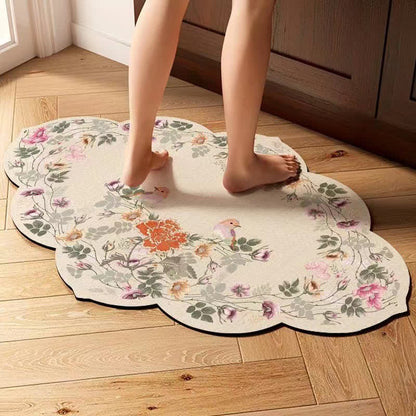 Tappetino da bagno antiscivolo in fango diatomeico con motivo floreale in stile pastorale