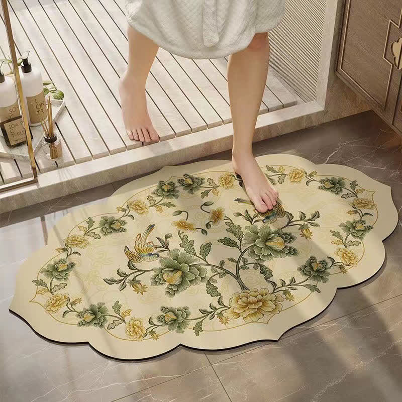 Tappetino da bagno antiscivolo in fango diatomeico con motivo floreale in stile pastorale