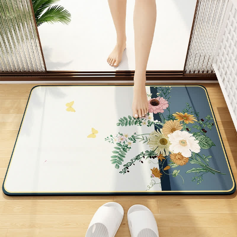 Elegante tappetino da bagno con motivo floreale in fango diatomeico