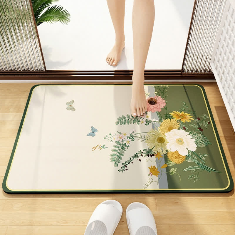 Elegante tappetino da bagno con motivo floreale in fango diatomeico