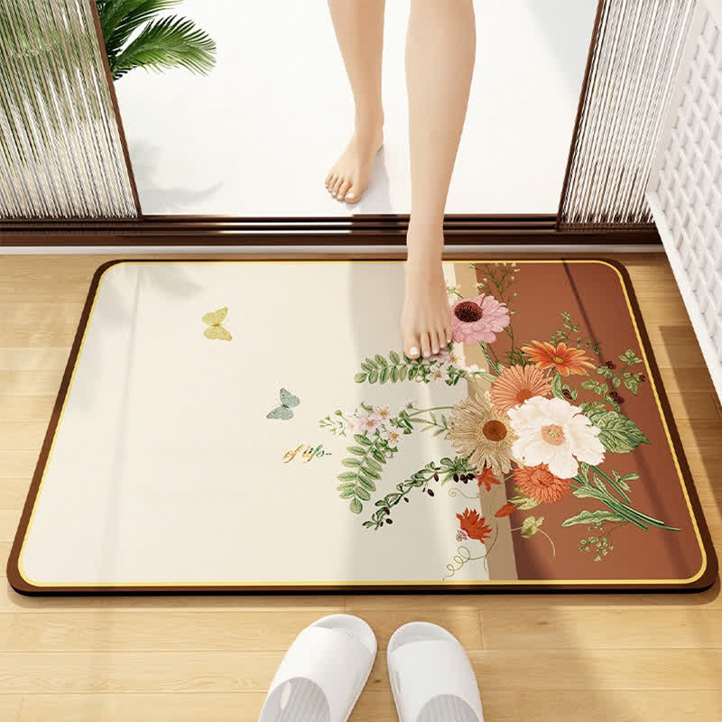Elegante tappetino da bagno con motivo floreale in fango diatomeico