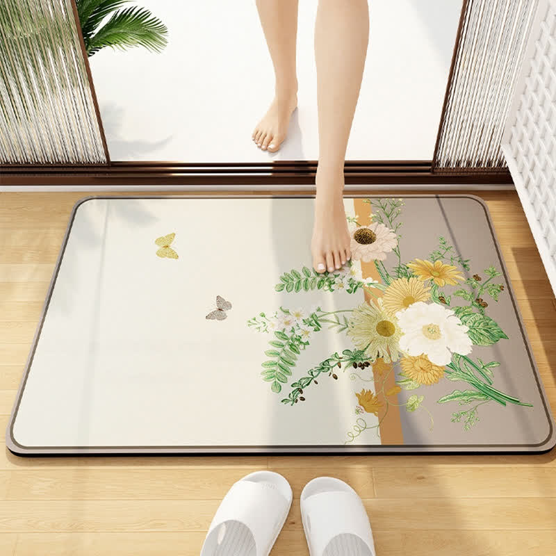 Elegante tappetino da bagno con motivo floreale in fango diatomeico