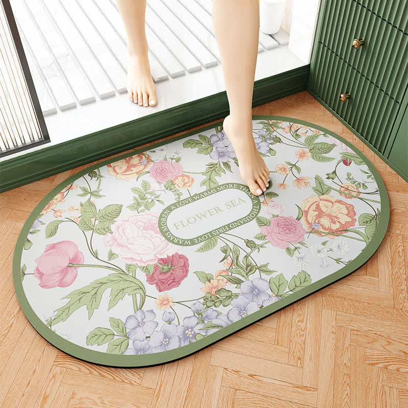 Elegante tappetino da bagno con motivo floreale in fango diatomeico