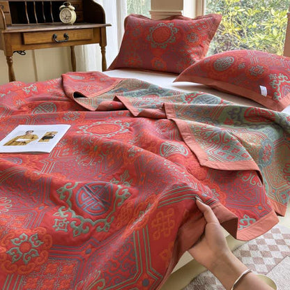 Trapunta vintage in cotone a tre strati in garza