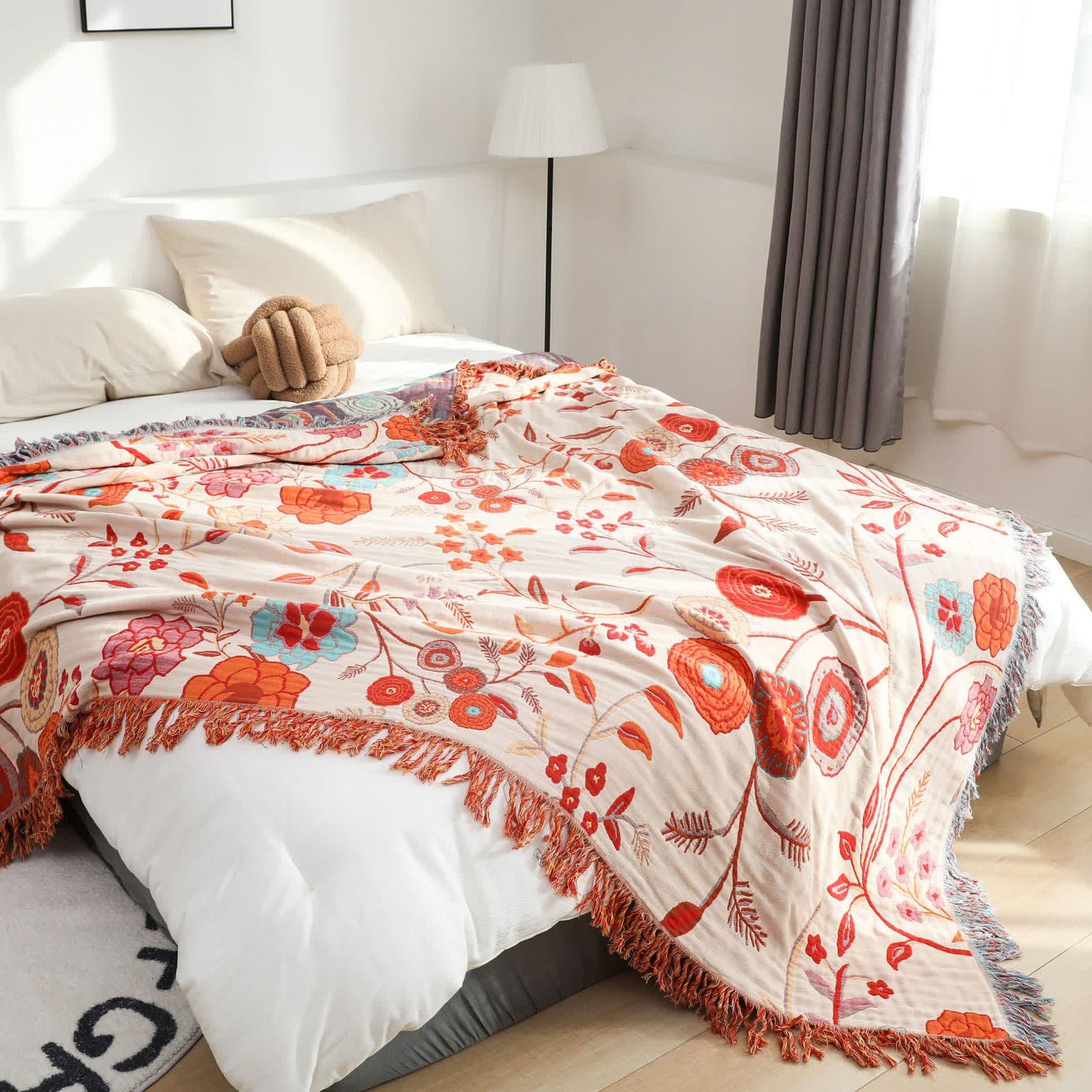 Coperta reversibile in garza di cotone confortevole con motivo floreale vintage