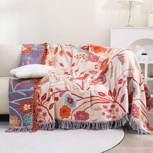 Coperta reversibile in garza di cotone confortevole con motivo floreale vintage