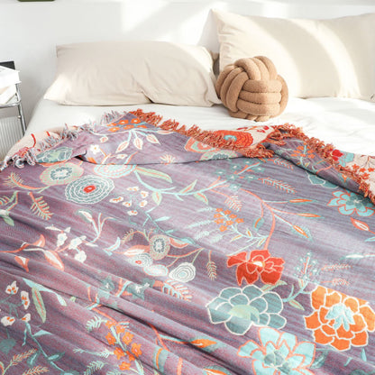 Coperta reversibile in garza di cotone confortevole con motivo floreale vintage