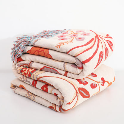 Coperta reversibile in garza di cotone confortevole con motivo floreale vintage