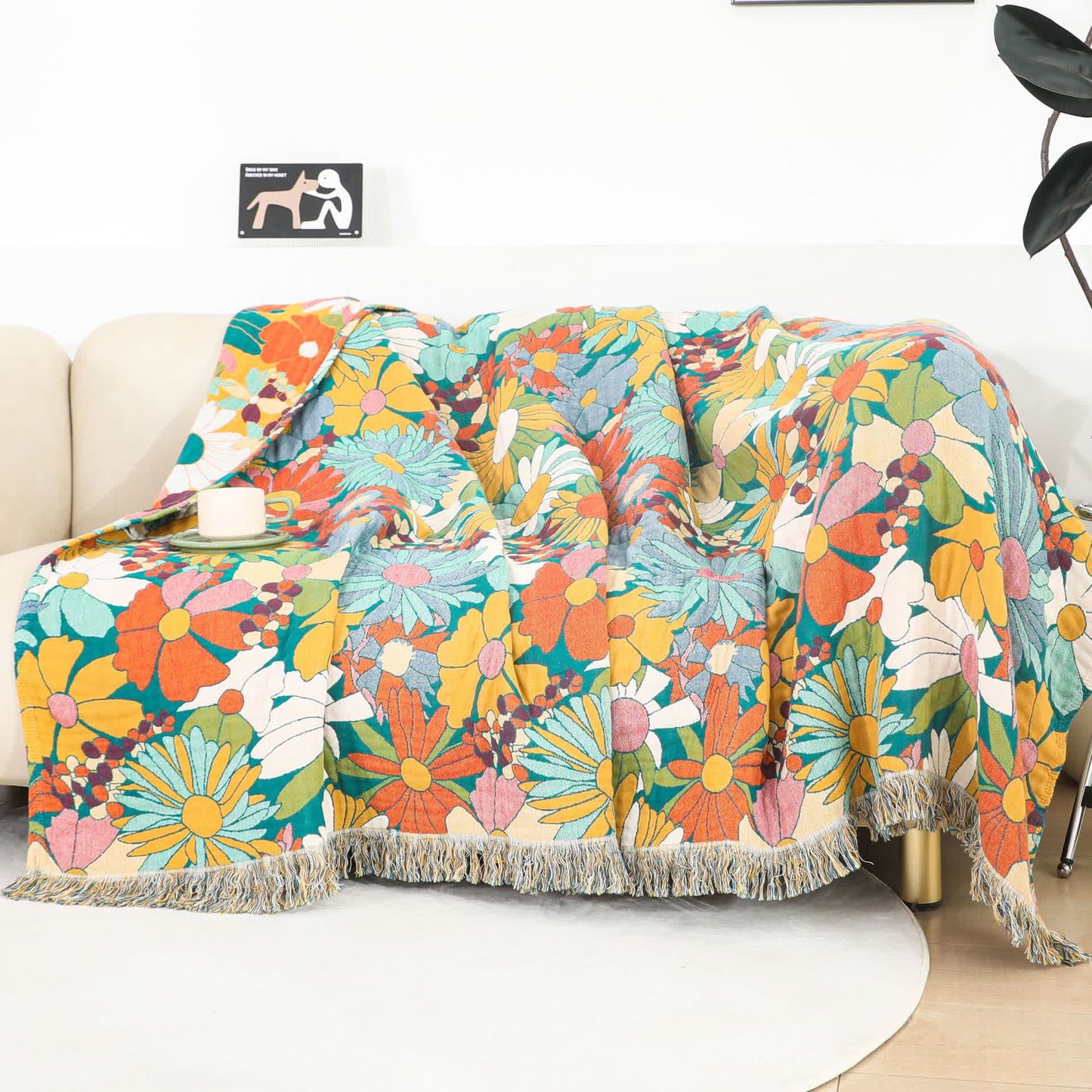 Coperta reversibile con nappe in garza di cotone dai colori vivaci