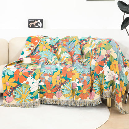Coperta reversibile con nappe in garza di cotone dai colori vivaci