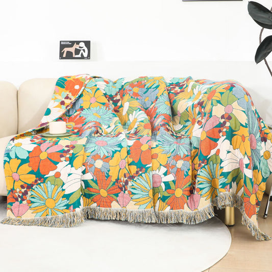 Coperta reversibile con nappe in garza di cotone dai colori vivaci