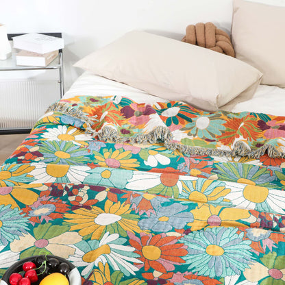 Coperta reversibile con nappe in garza di cotone dai colori vivaci