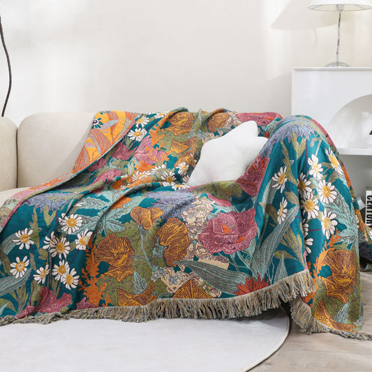 Coperta reversibile in garza di cotone con motivo a fiori da giardino