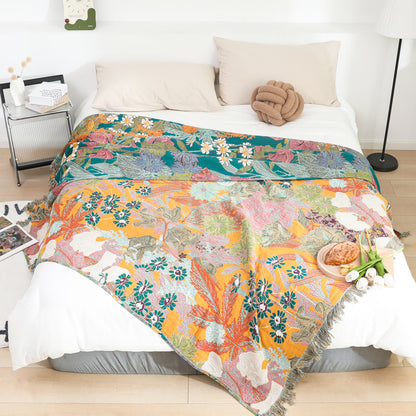Coperta reversibile in garza di cotone con motivo a fiori da giardino