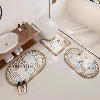 Elegante tappetino da bagno antiscivolo assorbente con motivo floreale di diatomee