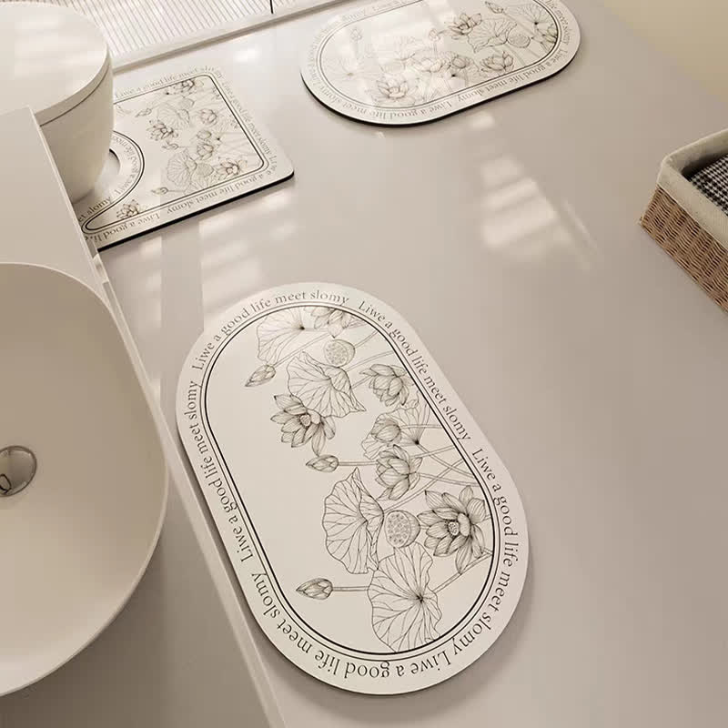 Elegante tappetino da bagno antiscivolo assorbente con motivo floreale di diatomee