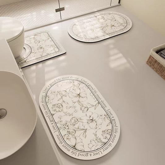 Elegante tappetino da bagno antiscivolo assorbente con motivo floreale di diatomee