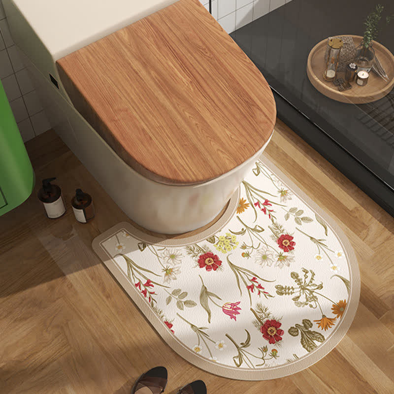 Elegante tappetino da bagno con stampa floreale botanica rurale
