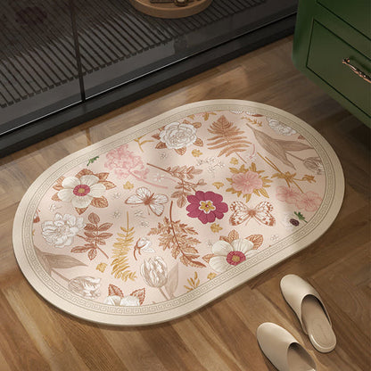 Elegante tappetino da bagno con stampa floreale botanica rurale