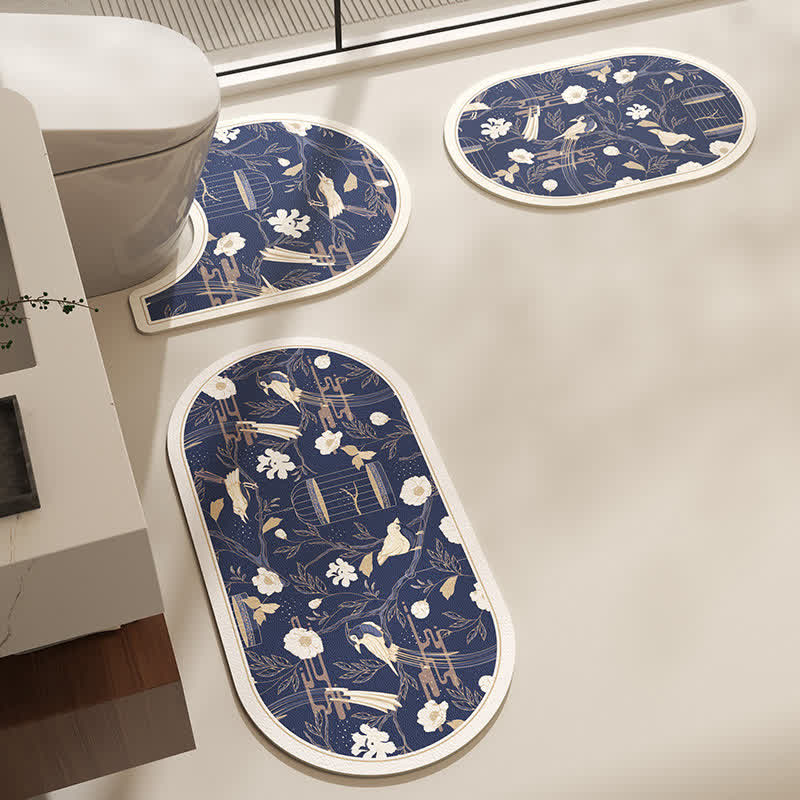 Elegante tappetino da bagno con stampa floreale botanica rurale
