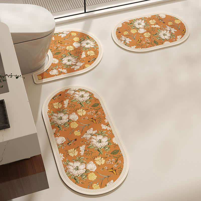 Elegante tappetino da bagno con stampa floreale botanica rurale