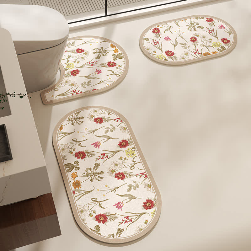 Elegante tappetino da bagno con stampa floreale botanica rurale